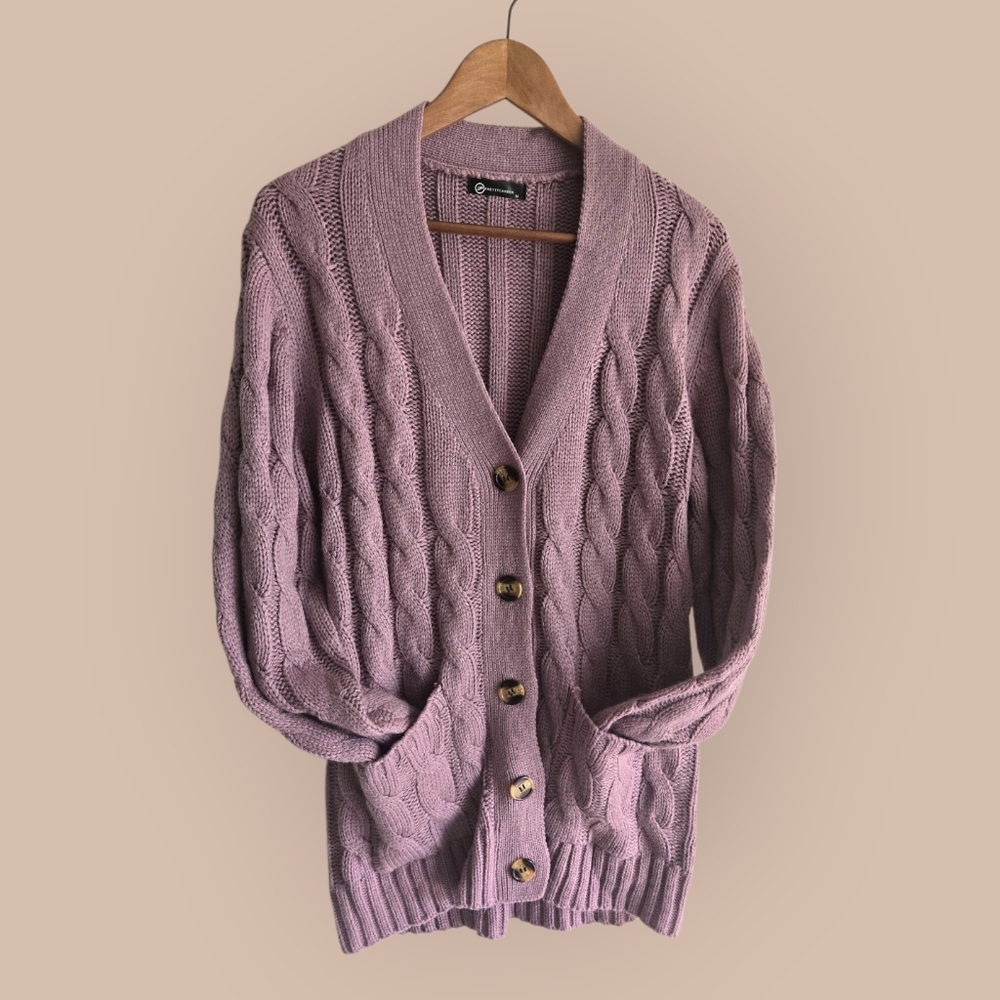 Pretty Garden Cozy Cable Knit Cardigan  Purple Size Medium Fairycore Cottagecore